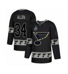 Men's St. Louis Blues #34 Jake Allen Authentic Black Team Logo Fashion 2019 Stanley Cup Final Bound Hockey Jersey