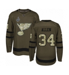 Men's St. Louis Blues #34 Jake Allen Authentic Green Salute to Service 2019 Stanley Cup Final Bound Hockey Jersey