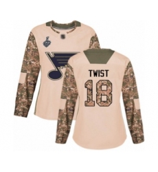 Women's St. Louis Blues #18 Tony Twist Authentic Camo Veterans Day Practice 2019 Stanley Cup Final Bound Hockey Jersey