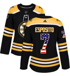 Women's Adidas Boston Bruins #7 Phil Esposito Authentic Black USA Flag Fashion NHL Jersey