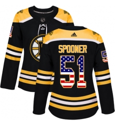 Women's Adidas Boston Bruins #51 Ryan Spooner Authentic Black USA Flag Fashion NHL Jersey