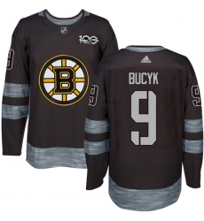 Men's Adidas Boston Bruins #9 Johnny Bucyk Premier Black 1917-2017 100th Anniversary NHL Jersey