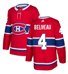 Men's Adidas Montreal Canadiens #4 Jean Beliveau Authentic Red Home NHL Jersey