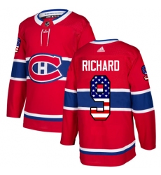 Men's Adidas Montreal Canadiens #9 Maurice Richard Authentic Red USA Flag Fashion NHL Jersey