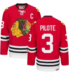 Men's CCM Chicago Blackhawks #3 Pierre Pilote Authentic Red New Throwback NHL Jersey