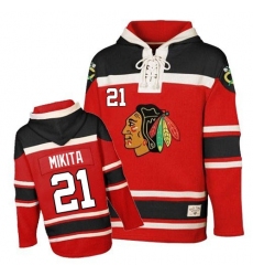 Men's Old Time Hockey Chicago Blackhawks #21 Stan Mikita Premier Red Sawyer Hooded Sweatshirt NHL Jersey