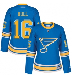 Women's Reebok St. Louis Blues #16 Brett Hull Premier Blue 2017 Winter Classic NHL Jersey