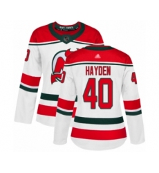 Women's New Jersey Devils #40 John Hayden Authentic White Pink Fashion Hockey Jersey