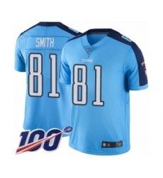Youth Tennessee Titans #81 Jonnu Smith Limited Light Blue Rush Vapor Untouchable 100th Season Football Jersey