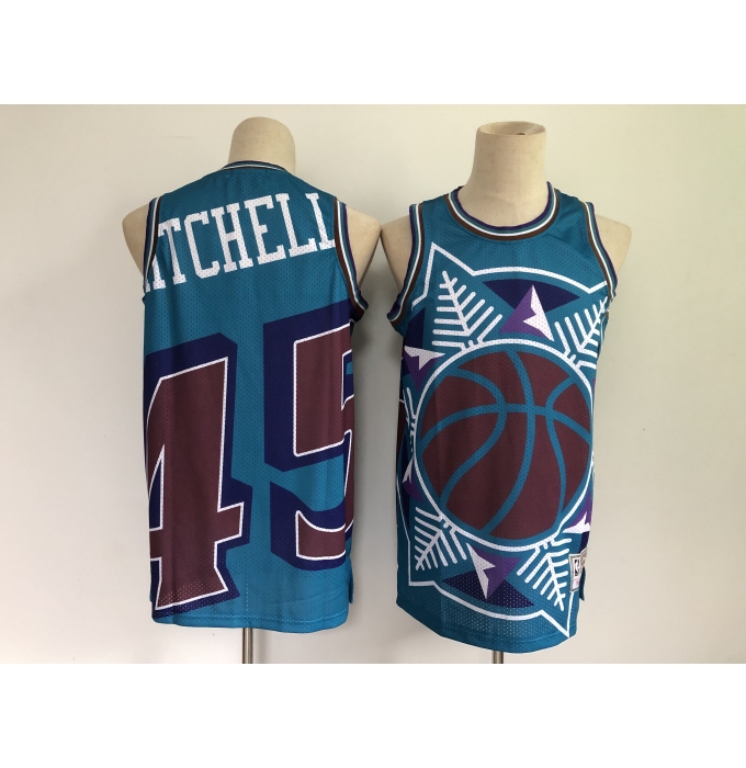 Men's Utah Jazz #45 Donovan Mitchell Blue Big Face-2.0 Jersey
