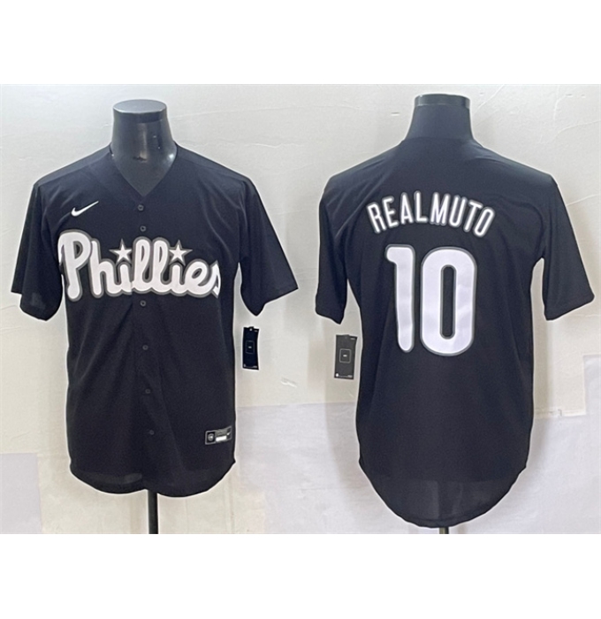 Men's Philadelphia Phillies #10 J.T. Realmuto Black Lights Out Limited Stitched Baseball Jersey