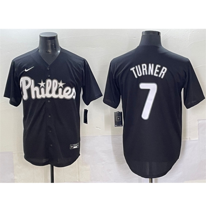 Men's Philadelphia Phillies #7 Trea Turner Black Lights Out Limited Stitched Baseball Jersey