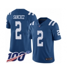 Men's Indianapolis Colts #2 Rigoberto Sanchez Limited Royal Blue Rush Vapor Untouchable 100th Season Football Jersey