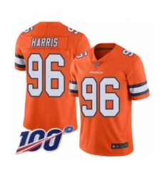 Men's Denver Broncos #96 Shelby Harris Limited Orange Rush Vapor Untouchable 100th Season Football Jersey