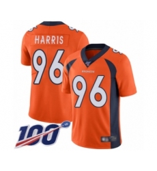 Men's Denver Broncos #96 Shelby Harris Orange Team Color Vapor Untouchable Limited Player 100th Season Football Jersey