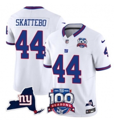 Men's New York Giants #44 Cam Skattebo White 2025 Draft F.U.S.E. 100th Season & State Vapor Limited Football Stitched Jersey