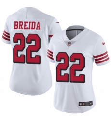 Women's Nike San Francisco 49ers #22 Matt Breida Limited White Rush Vapor Untouchable NFL Jersey