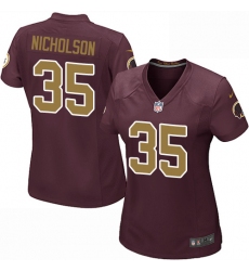 Women's Nike Washington Redskins #35 Montae Nicholson Game Burgundy Red/Gold Number Alternate 80TH Anniversary NFL Jersey