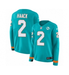 Women's Nike Miami Dolphins #2 Matt Haack Limited Aqua Therma Long Sleeve NFL Jersey