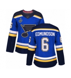 Women's St. Louis Blues #6 Joel Edmundson Authentic Royal Blue Home 2019 Stanley Cup Final Bound Hockey Jersey
