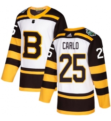 Youth Adidas Boston Bruins #25 Brandon Carlo Authentic White 2019 Winter Classic NHL Jersey