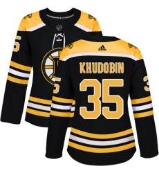 Women's Adidas Boston Bruins #35 Anton Khudobin Premier Black Home NHL Jersey