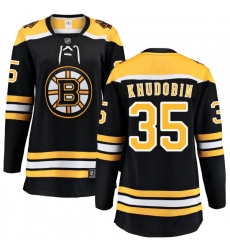 Women's Boston Bruins #35 Anton Khudobin Authentic Black Home Fanatics Branded Breakaway NHL Jersey