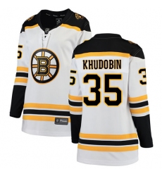 Women's Boston Bruins #35 Anton Khudobin Authentic White Away Fanatics Branded Breakaway NHL Jersey