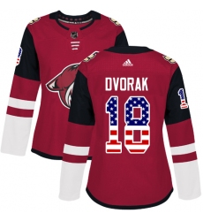 Women's Adidas Arizona Coyotes #18 Christian Dvorak Authentic Red USA Flag Fashion NHL Jersey