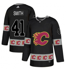 Men's Adidas Calgary Flames #41 Mike Smith Authentic Black Team Logo Fashion NHL Jersey