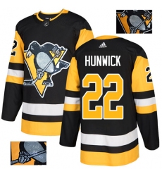 Men's Adidas Pittsburgh Penguins #22 Matt Hunwick Authentic Black Fashion Gold NHL Jersey