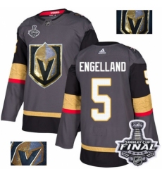 Men's Adidas Vegas Golden Knights #5 Deryk Engelland Authentic Gray Fashion Gold 2018 Stanley Cup Final NHL Jersey