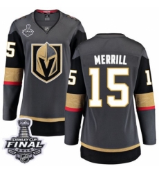 Women's Vegas Golden Knights #15 Jon Merrill Authentic Black Home Fanatics Branded Breakaway 2018 Stanley Cup Final NHL Jersey