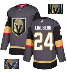 Men's Adidas Vegas Golden Knights #24 Oscar Lindberg Authentic Gray Fashion Gold NHL Jersey