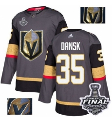 Men's Adidas Vegas Golden Knights #35 Oscar Dansk Authentic Gray Fashion Gold 2018 Stanley Cup Final NHL Jersey