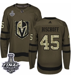 Youth Adidas Vegas Golden Knights #45 Jake Bischoff Authentic Green Salute to Service 2018 Stanley Cup Final NHL Jersey