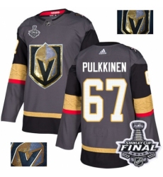 Men's Adidas Vegas Golden Knights #67 Teemu Pulkkinen Authentic Gray Fashion Gold 2018 Stanley Cup Final NHL Jersey