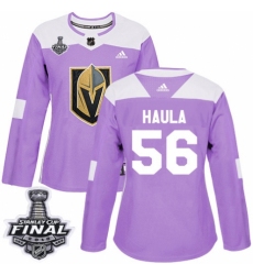 Women's Adidas Vegas Golden Knights #56 Erik Haula Authentic Purple Fights Cancer Practice 2018 Stanley Cup Final NHL Jersey