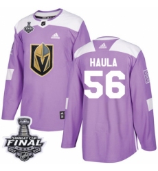 Youth Adidas Vegas Golden Knights #56 Erik Haula Authentic Purple Fights Cancer Practice 2018 Stanley Cup Final NHL Jersey