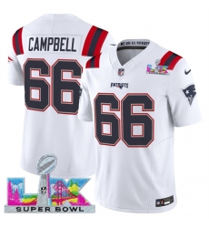 Men's New England Patriots #66 Will Campbell White 2025 F.U.S.E. Super Bowl LX Vapor Limited Football Stitched Jersey