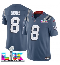 Men's New England Patriots #8 Stefon Diggs Storm Blue 2025 F.U.S.E. Super Bowl LX “Rivalries” Vapor Limited Football Stitched Jersey