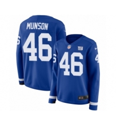 Women's Nike New York Giants #46 Calvin Munson Limited Royal Blue Therma Long Sleeve NFL Jersey