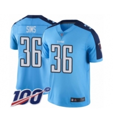 Youth Tennessee Titans #36 LeShaun Sims Limited Light Blue Rush Vapor Untouchable 100th Season Football Jersey