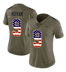 Women's Nike Los Angeles Chargers #9 Nick Novak Limited Olive/USA Flag 2017 Salute to Service NFL Jersey