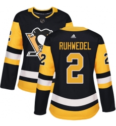 Women's Adidas Pittsburgh Penguins #2 Chad Ruhwedel Authentic Black Home NHL Jersey