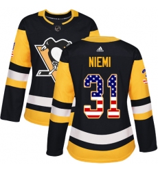 Women's Adidas Pittsburgh Penguins #31 Antti Niemi Authentic Black USA Flag Fashion NHL Jersey