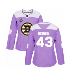 Women's Boston Bruins #43 Danton Heinen Authentic Purple Fights Cancer Practice 2019 Stanley Cup Final Bound Hockey Jersey