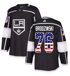 Youth Adidas Los Angeles Kings #76 Jonny Brodzinski Authentic Black USA Flag Fashion NHL Jersey
