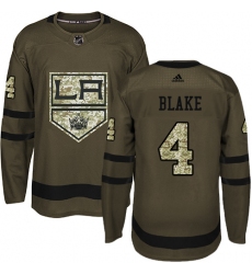 Men's Adidas Los Angeles Kings #4 Rob Blake Authentic Green Salute to Service NHL Jersey