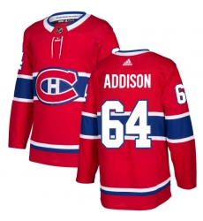 Men's Adidas Montreal Canadiens #64 Jeremiah Addison Authentic Red Home NHL Jersey